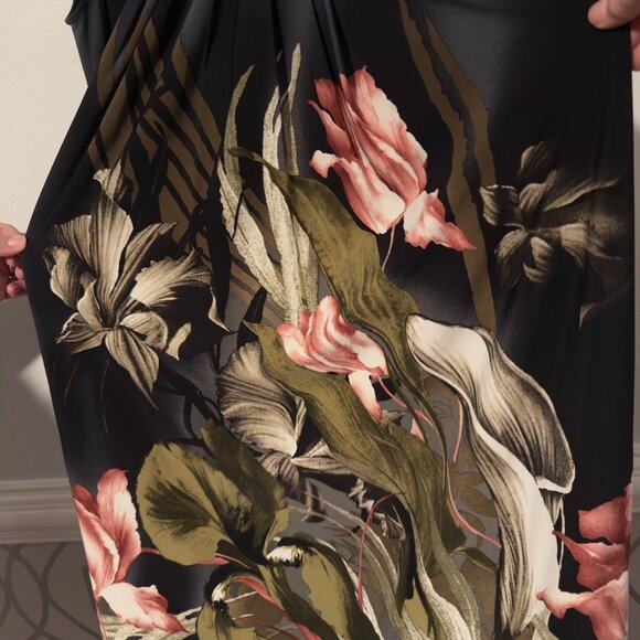 NWT Sandra Darren SZ14 Green, Black Pink Floral Beaded Neckline Sleeveless Dress - Picture 12 of 12